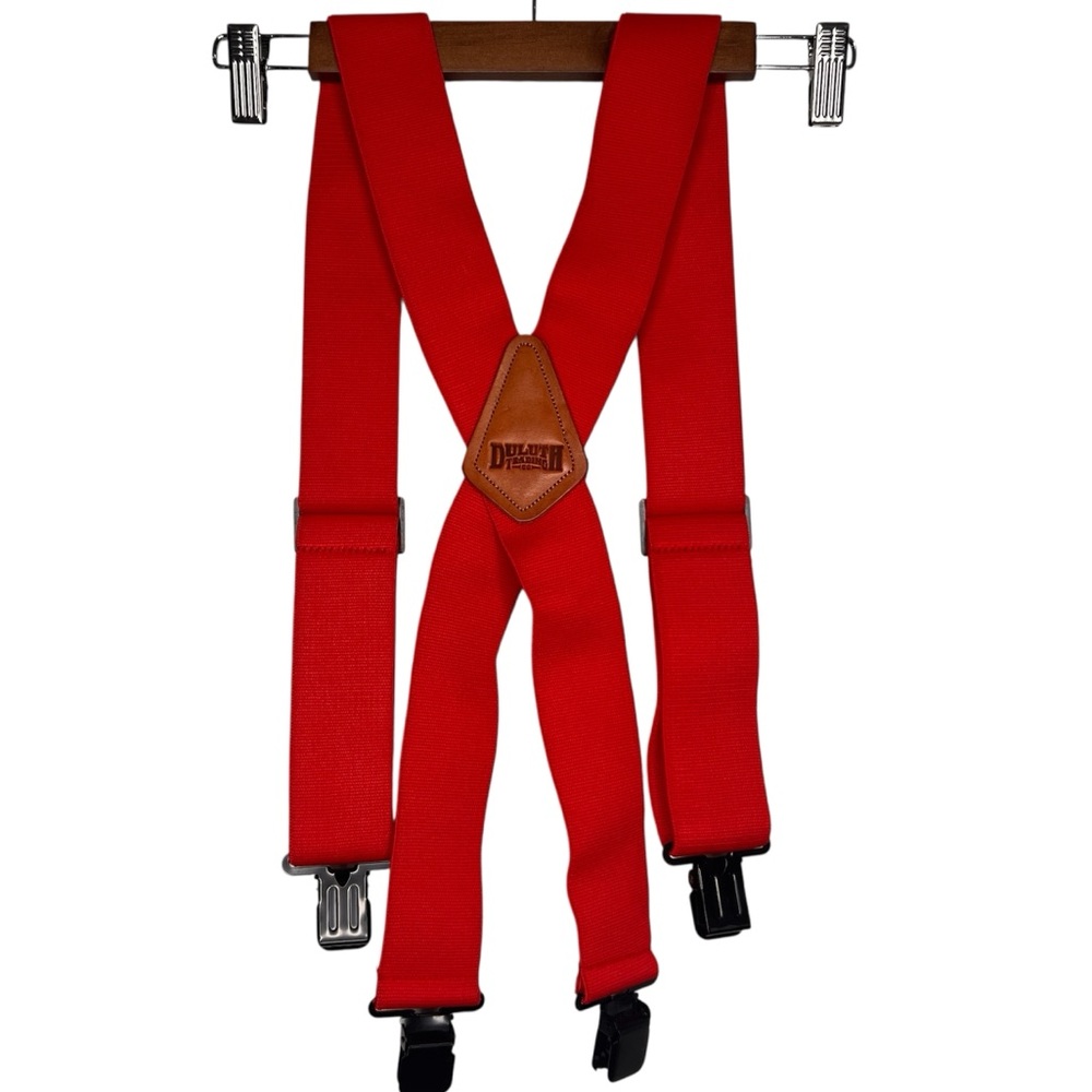 Duluth Trading Co. Red Work Suspenders Heavy Duty Leather Patch Mens One Size
